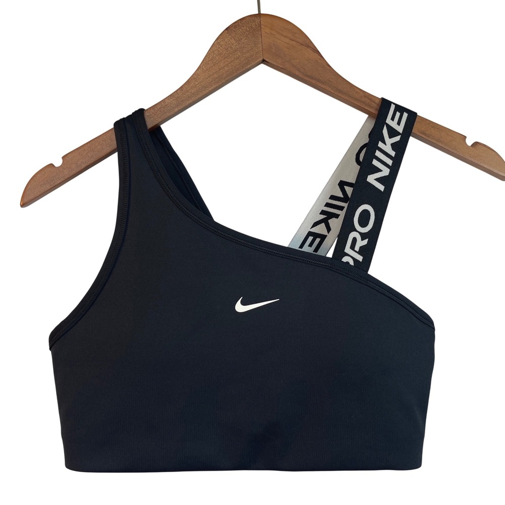 Nike Pro Swoosh Dri-Fit Padded Training Bra S Black Logo Workout Gym Sports